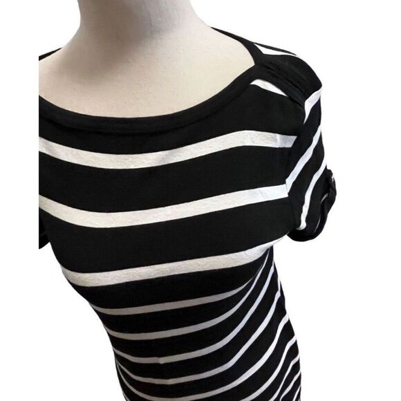 Karen Scott Size Small Elbow Sleeve Casual T Shirt Dress Black White Striped - Picture 5 of 7